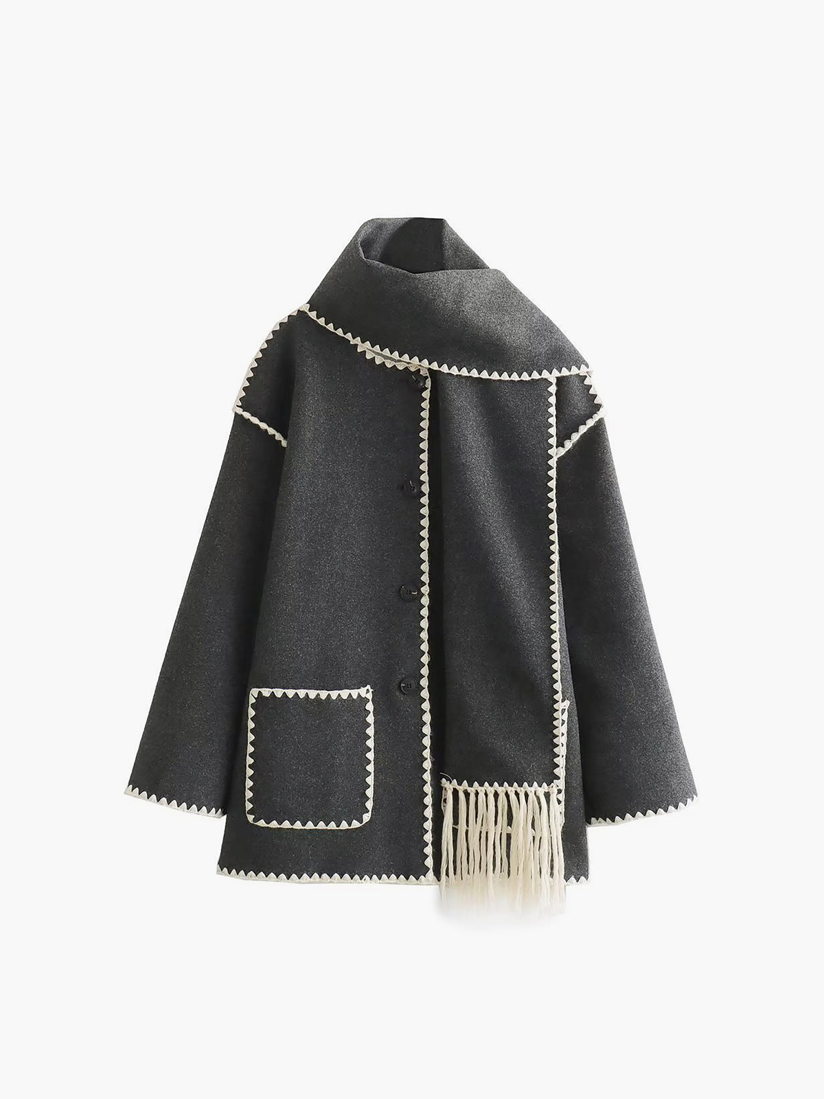 Giacca Donna con Bordo a Contrasto e Sciarpa | Eleganza Autunno Inverno 2025 TIAMUSE