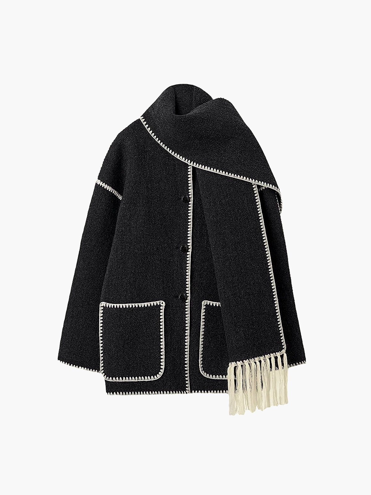 Giacca Donna con Bordo a Contrasto e Sciarpa | Eleganza Autunno Inverno 2025 TIAMUSE