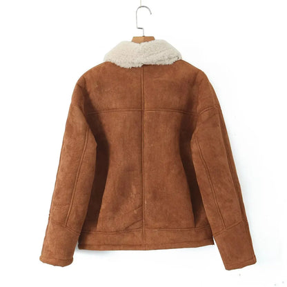 Giacca Invernale Donna Tipo Montone | Calda e Chic in Ecopelle Marrone con Colletto Morbido TIAMUSE Outwear