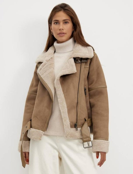 Giacca Invernale da Donna con Fodera in Pelliccia Ecologica | Stile Biker Trendy TIAMUSE Outwear