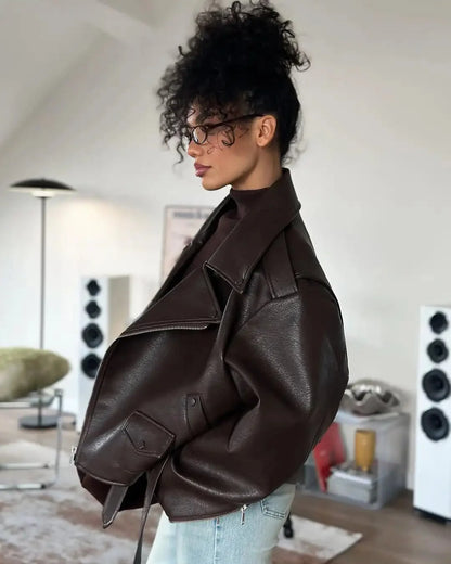 Giacca bomber donna in finta pelle marrone - Tendenza autunno inverno 2025 | Felicity TIAMUSE Outwear