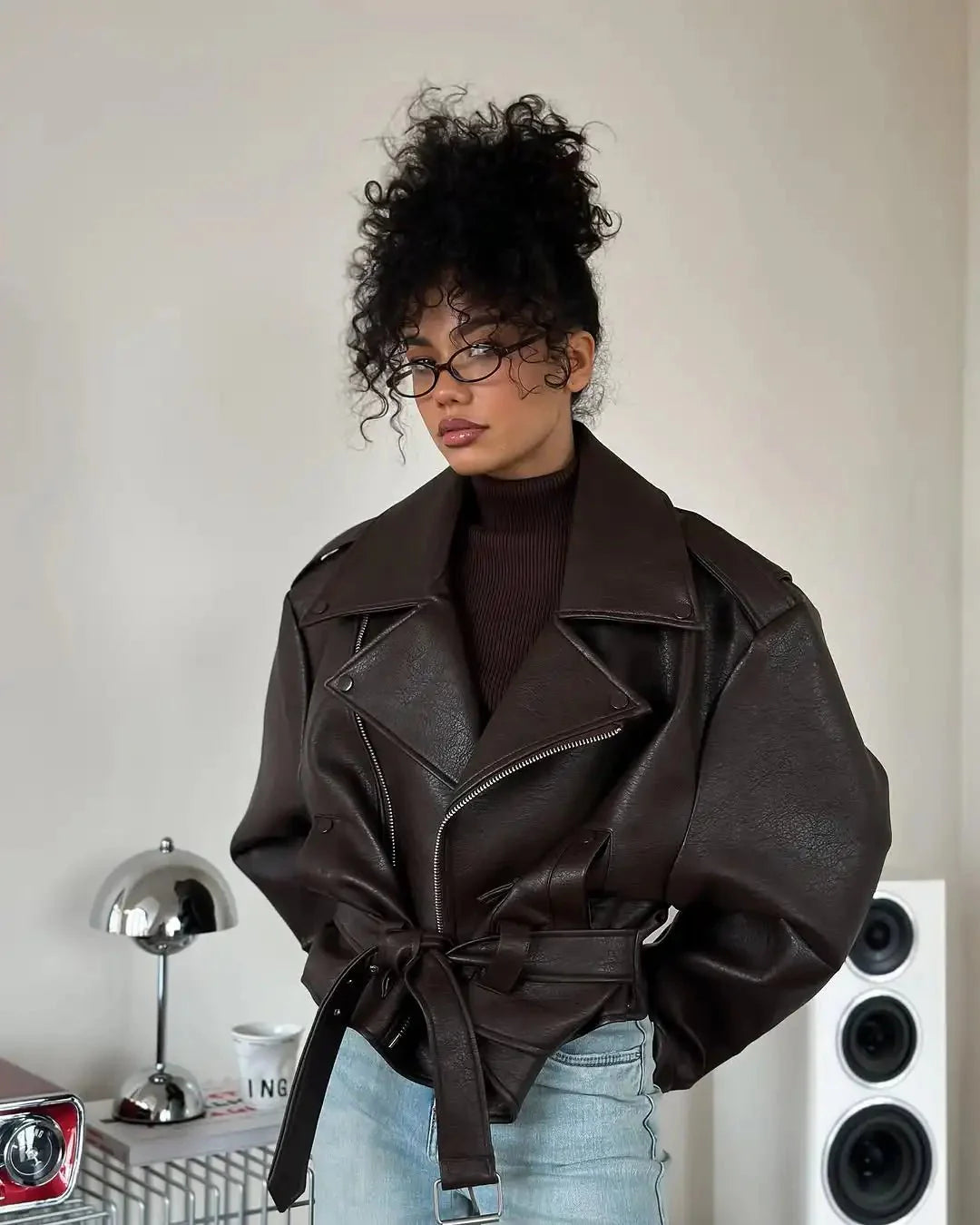 Giacca bomber donna in finta pelle marrone - Tendenza autunno inverno 2025 | Felicity TIAMUSE Outwear