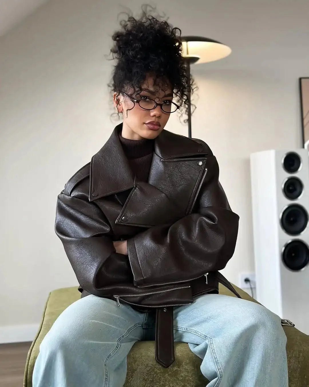 Giacca bomber donna in finta pelle marrone - Tendenza autunno inverno 2025 | Felicity TIAMUSE Outwear