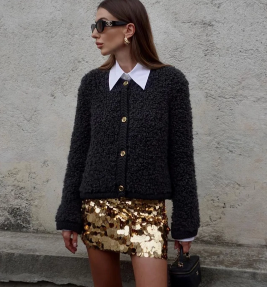 Giacca da Donna in Pile Morbido con Bottoni Sul Davanti | Josefi TIAMUSE Outwear