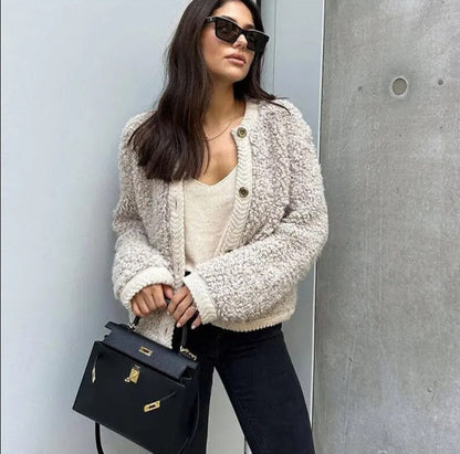 Giacca da Donna in Pile Morbido con Bottoni Sul Davanti | Josefi TIAMUSE Outwear