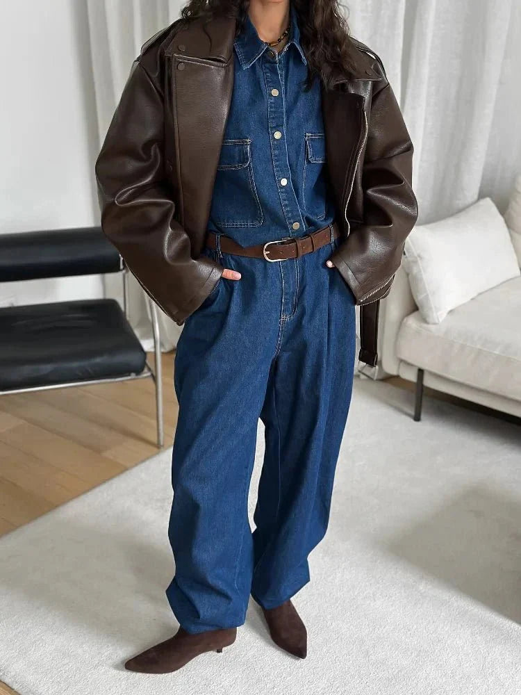 Giacca di Tendenza in Pelle Vegana Oversize - Perfetta per l’Autunno e l’Inverno | Karen TIAMUSE Jackets