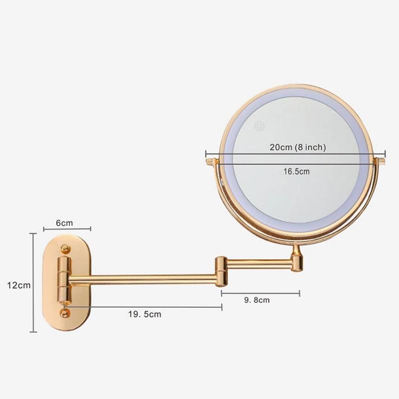 Specchio ingranditore LED oro con montaggio a parete | Aris