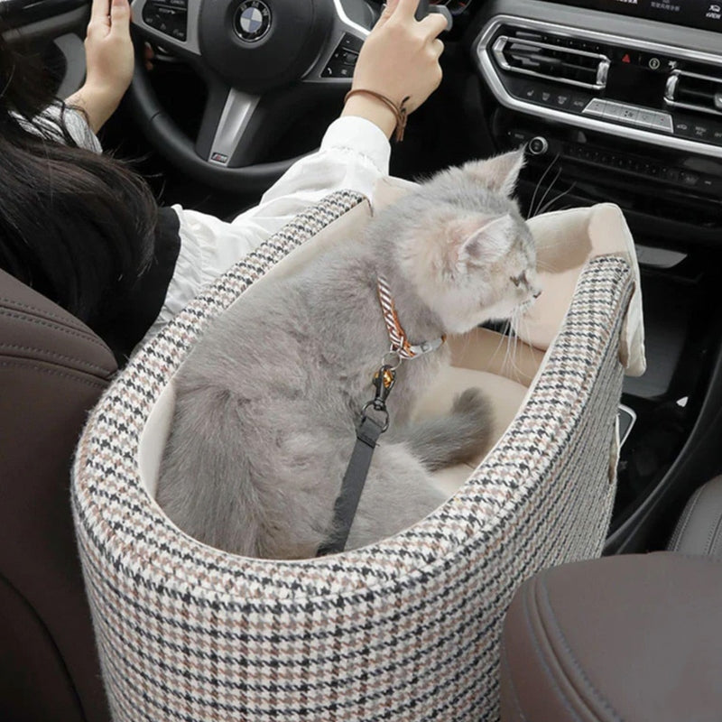 Cuscino per Auto per Cani e Gatti Houndstooth Lookout Console con Fiocco | Etami