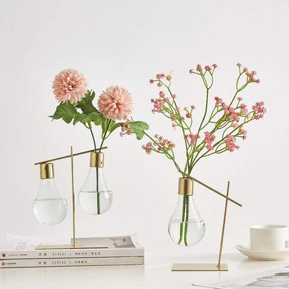 Vase à Bulbe Hydroponique – Vase Moderne en Verre pour Propagation avec Support en Métal | Alisi