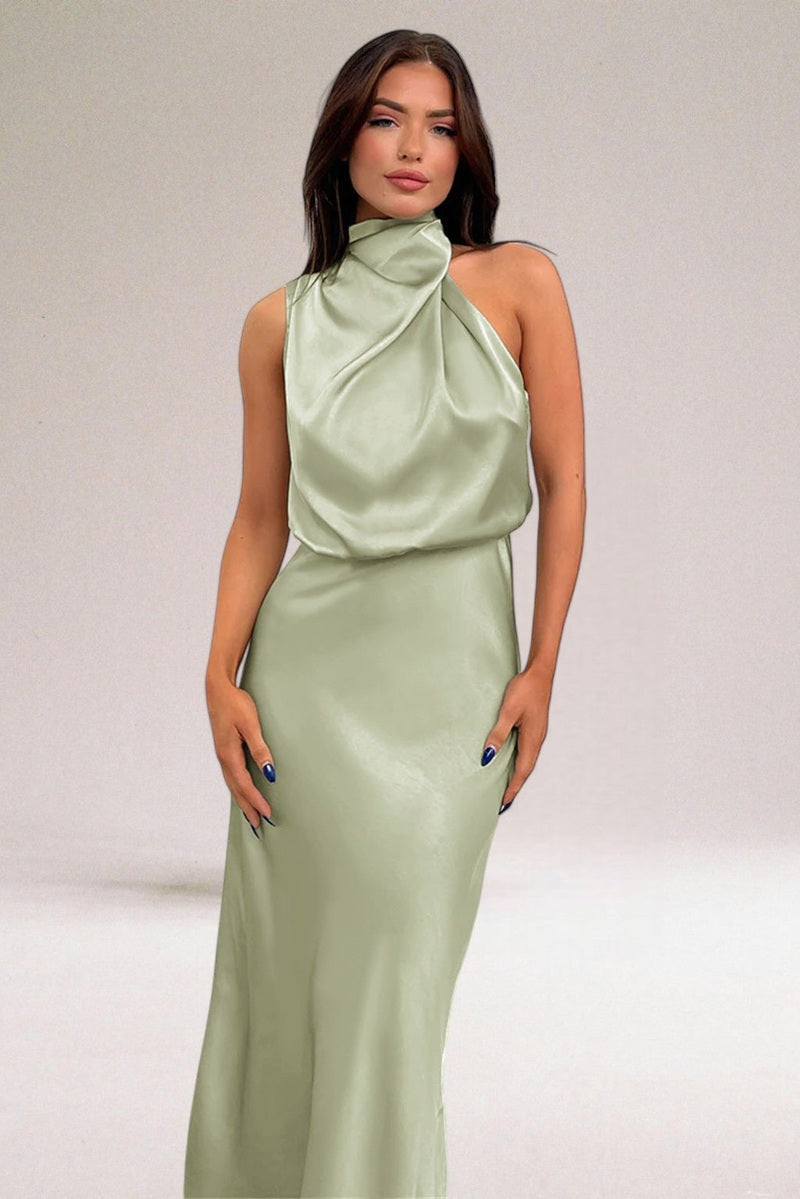 Isabel – Abito in Raso Glamour con Allacciatura al Collo 2025 | Look da Sera Elegante per Matrimoni, Cene ed Eventi Speciali TIAMUSE Abito Vestito