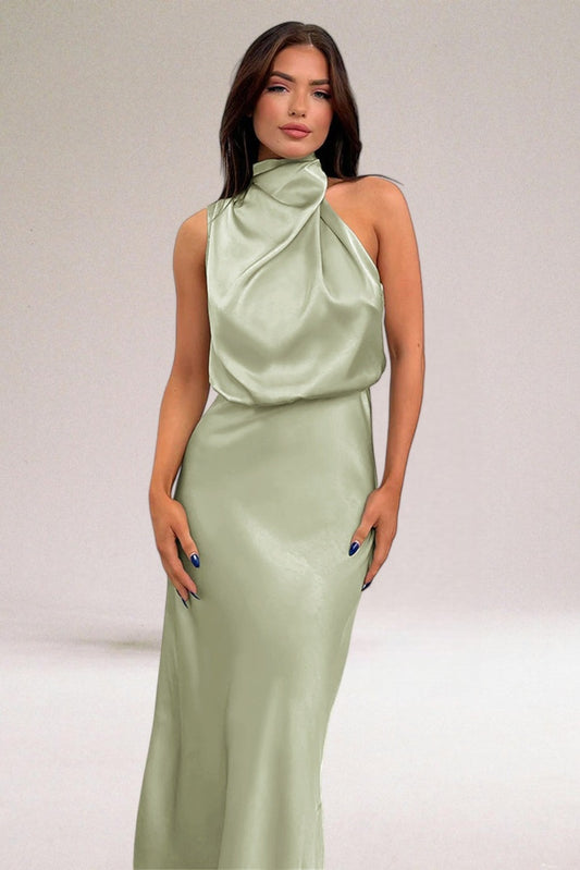 Isabel – Abito in Raso Glamour con Allacciatura al Collo 2025 | Look da Sera Elegante per Matrimoni, Cene ed Eventi Speciali TIAMUSE Abito Vestito