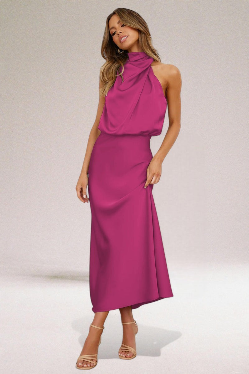 Isabel – Abito in Raso Glamour con Allacciatura al Collo 2025 | Look da Sera Elegante per Matrimoni, Cene ed Eventi Speciali TIAMUSE Abito Vestito