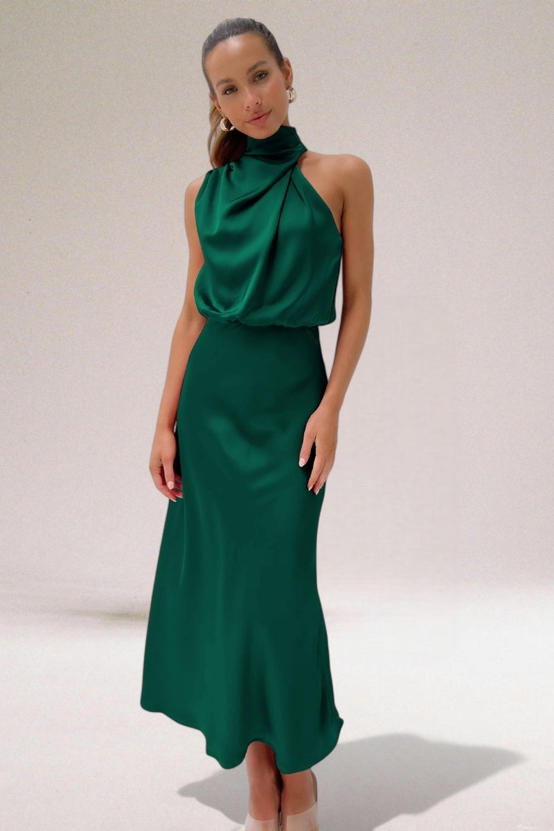 Isabel – Abito in Raso Glamour con Allacciatura al Collo 2025 | Look da Sera Elegante per Matrimoni, Cene ed Eventi Speciali TIAMUSE Abito Vestito