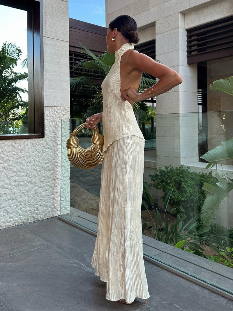 Ivette Completo con Top Asimmetrico e Pantaloni Ampi 2025 | Outfit Raffinato per Vacanze, Cene e Occasioni Glamour TIAMUSE Pants Women