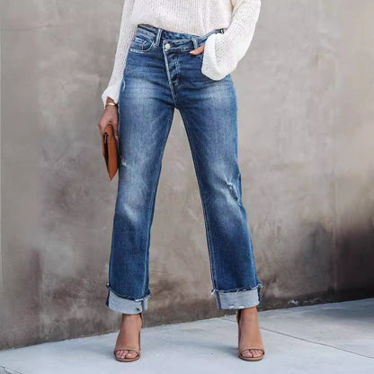 Jeans Classici Donna a Gamba Dritta | Blu Lavato per l’Uso Quotidiano TIAMUSE Jeans