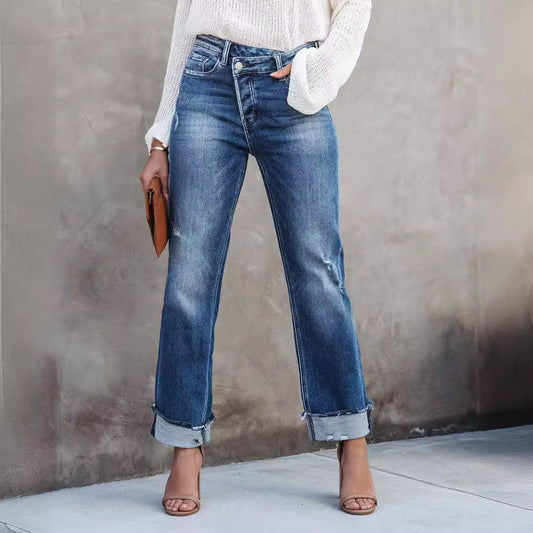 Jeans Classici Donna a Gamba Dritta | Blu Lavato per l’Uso Quotidiano TIAMUSE Jeans