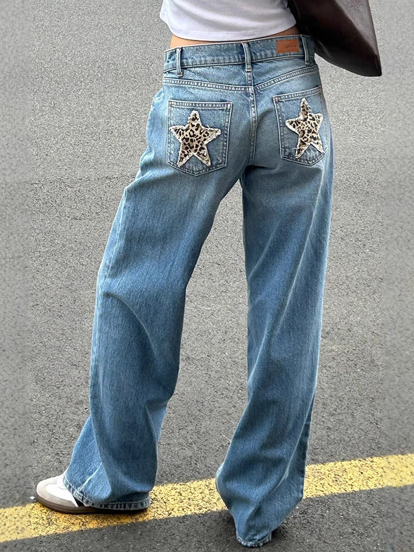 Jeans Donna Dritti | Denim Blu con Patchwork a Stella Maculata TIAMUSE Jeans