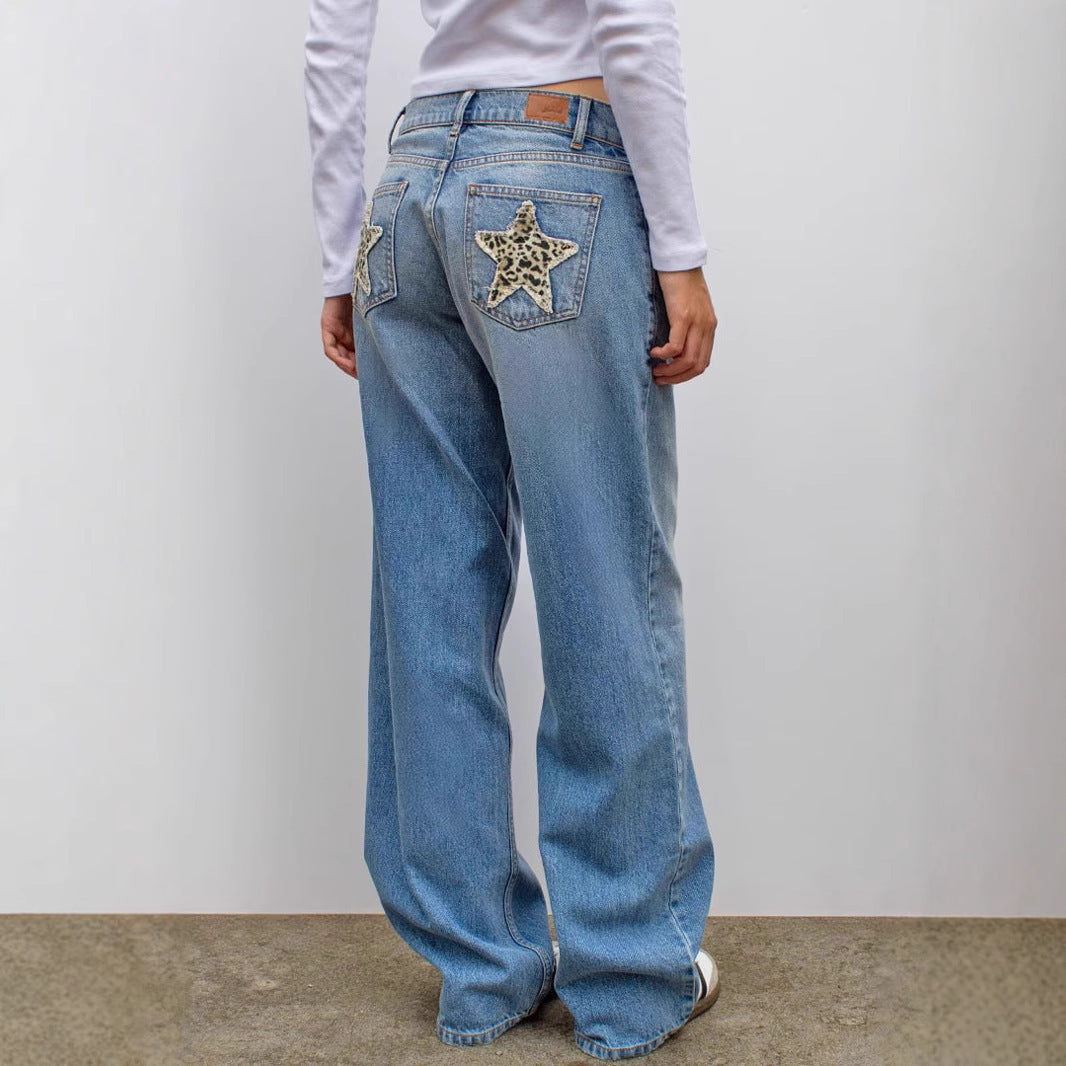 Jeans Donna Dritti | Denim Blu con Patchwork a Stella Maculata TIAMUSE Jeans