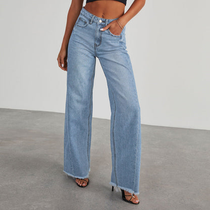 Jeans Donna Wide-Leg | Vita Alta, Lunghezza Lunga, Azzurro/Grigio TIAMUSE Jeans