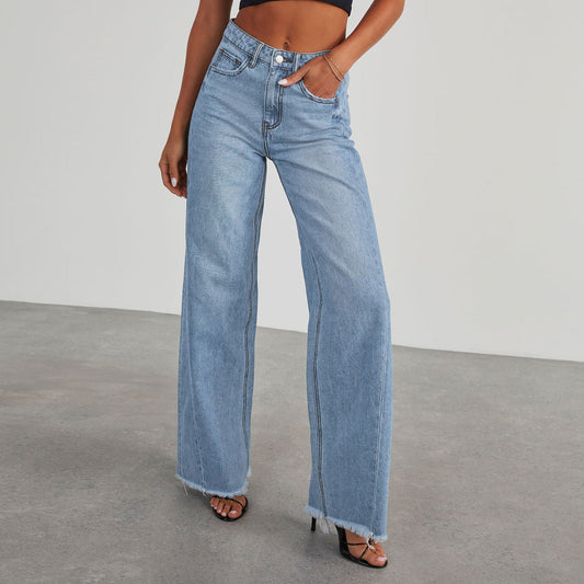 Jeans Donna Wide-Leg | Vita Alta, Lunghezza Lunga, Azzurro/Grigio TIAMUSE Jeans