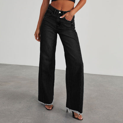 Jeans Donna Wide-Leg | Vita Alta, Lunghezza Lunga, Blu/Nero TIAMUSE Jeans