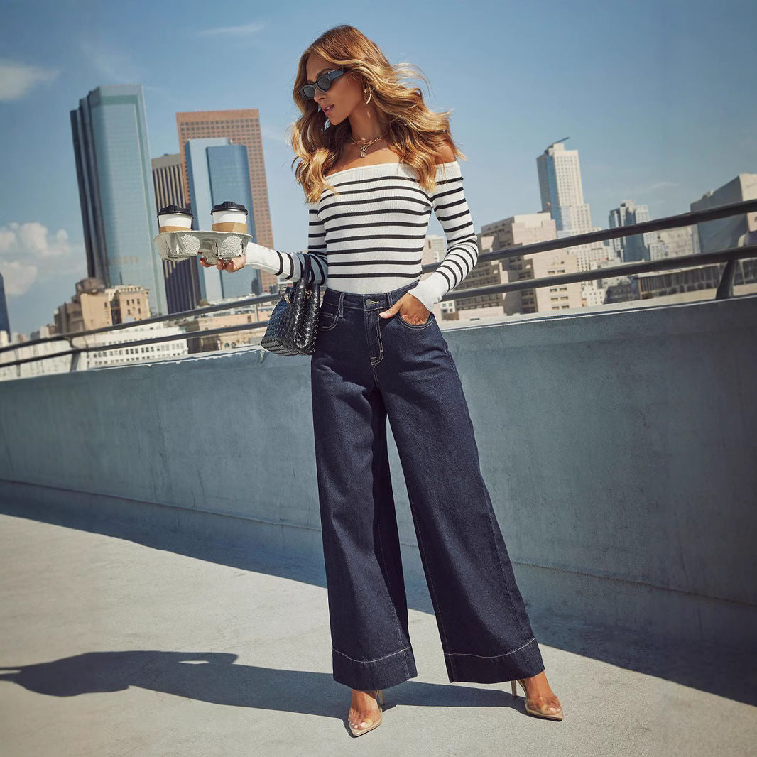 Jeans Donna Wide-Leg a Vita Alta | Blu Intenso TIAMUSE Jeans