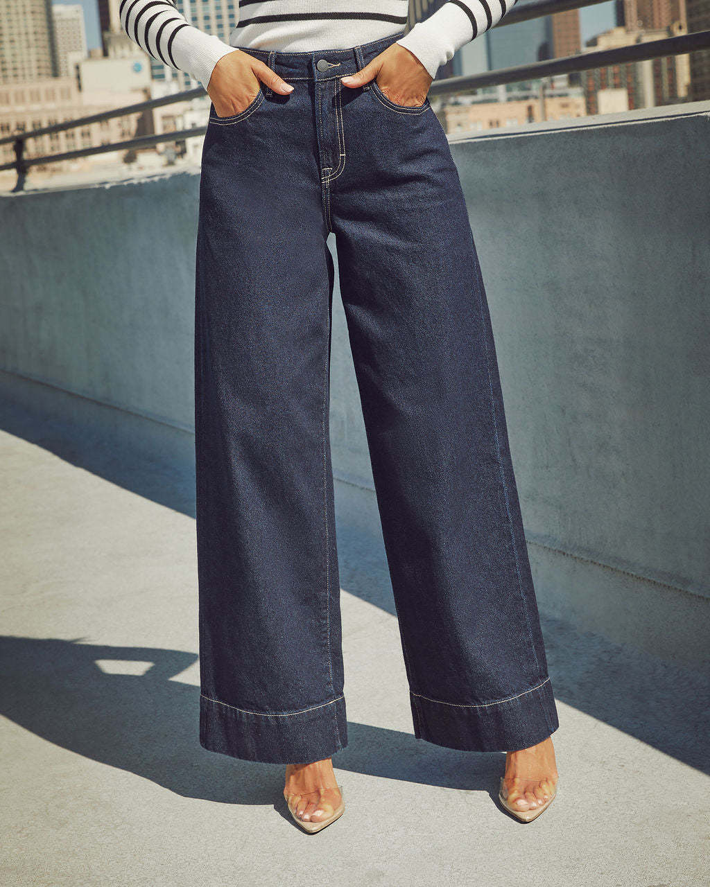 Jeans Donna Wide-Leg a Vita Alta | Blu Intenso TIAMUSE Jeans