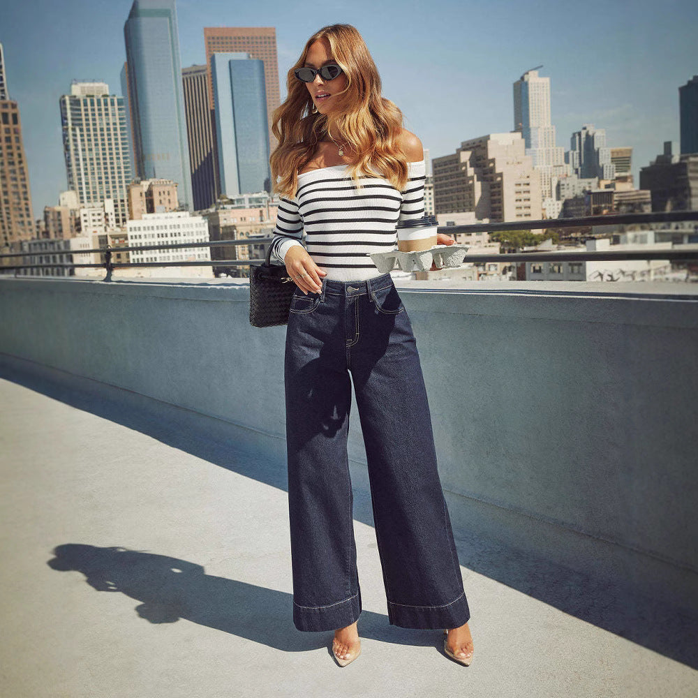 Jeans Donna Wide-Leg a Vita Alta | Blu Intenso TIAMUSE Jeans