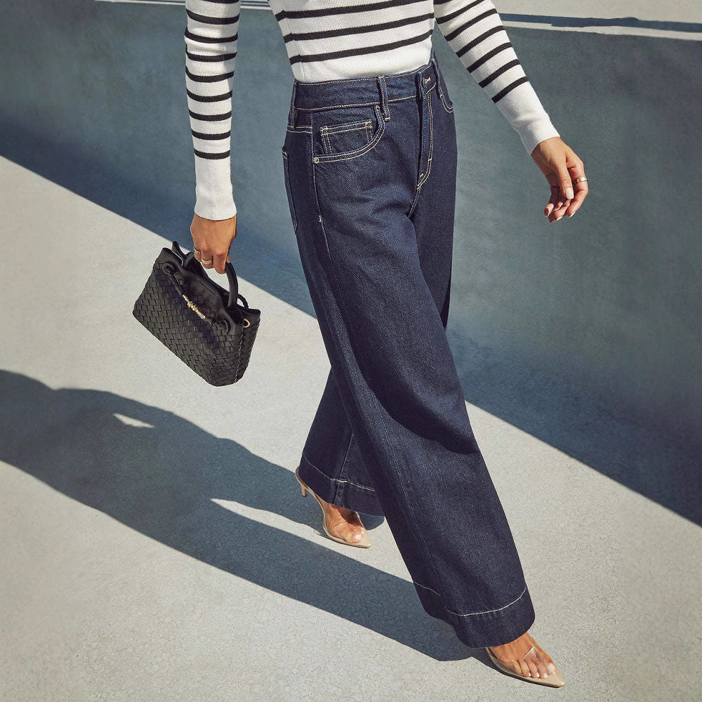 Jeans Donna Wide-Leg a Vita Alta | Blu Intenso TIAMUSE Jeans