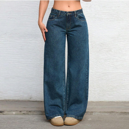 Jeans Donna a Gamba Dritta Blu | Vita Media, Linea Lunga e Pulita TIAMUSE Jeans