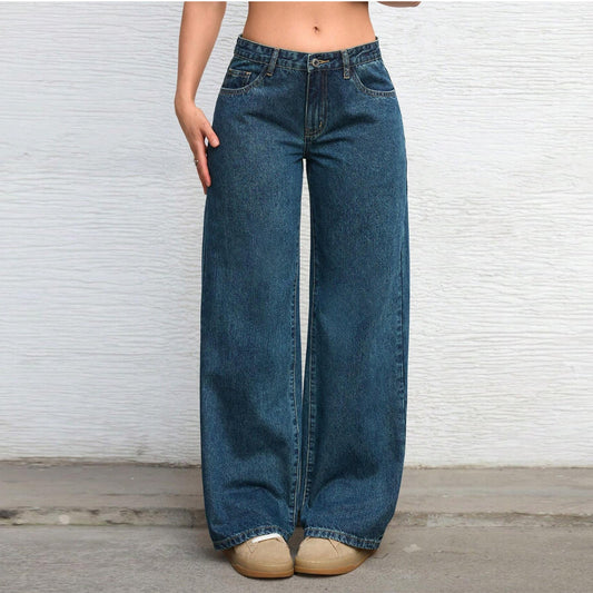 Jeans Donna a Gamba Dritta Blu | Vita Media, Linea Lunga e Pulita TIAMUSE Jeans