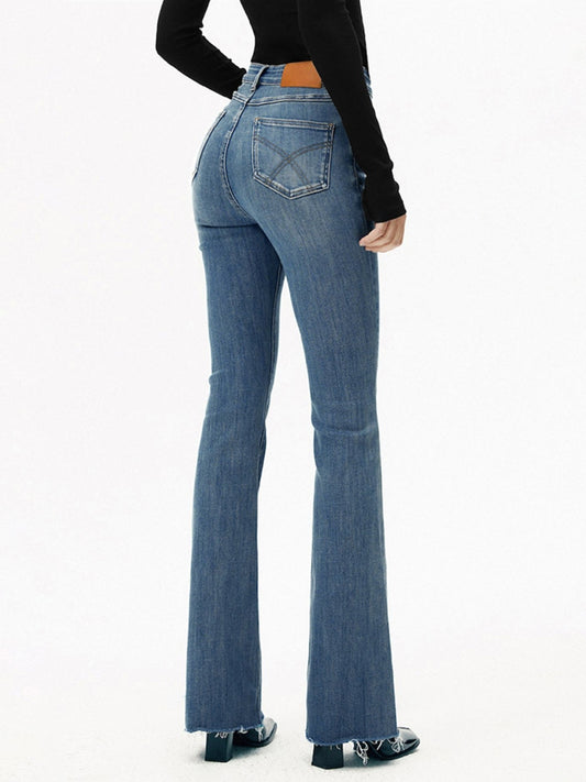 Jeans Donna a Gamba Svasata Vita Alta – Stile Slim in Denim Blu TIAMUSE Jeans