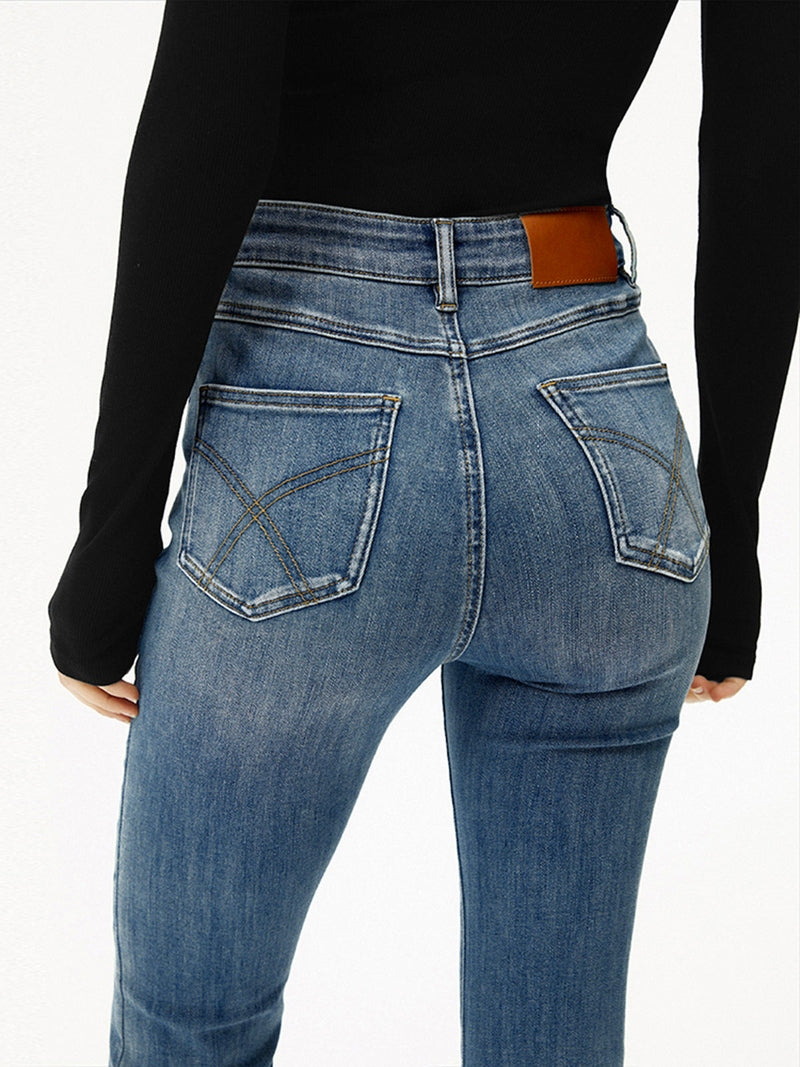 Jeans Donna a Gamba Svasata Vita Alta – Stile Slim in Denim Blu TIAMUSE Jeans