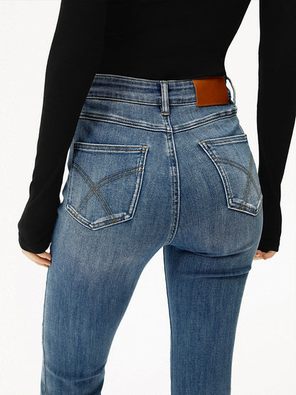 Jeans Donna a Gamba Svasata Vita Alta – Stile Slim in Denim Blu TIAMUSE Jeans