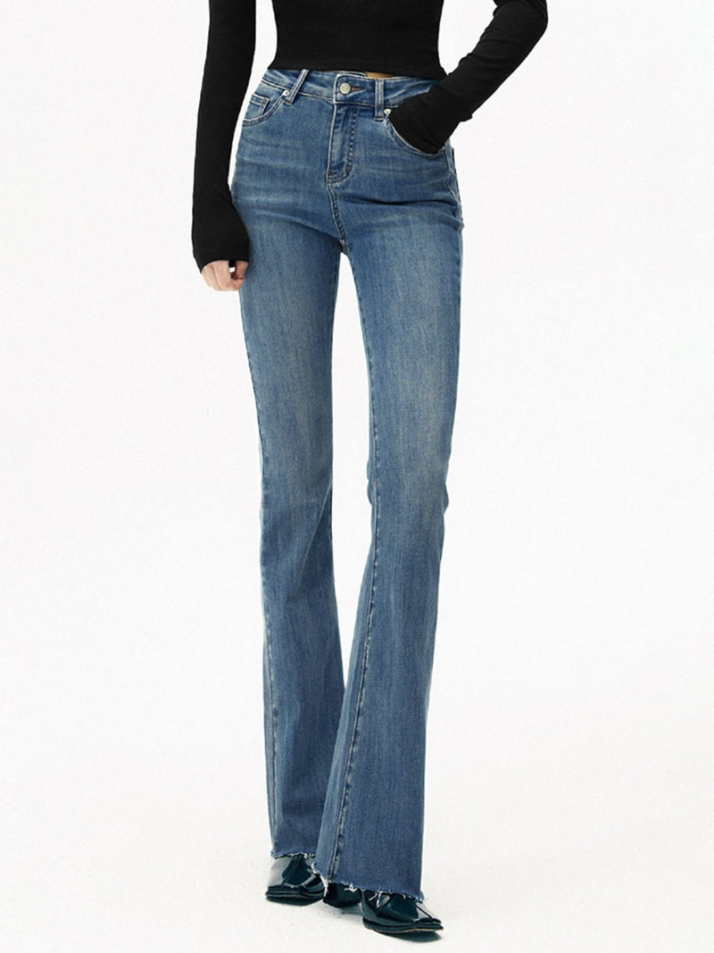 Jeans Donna a Gamba Svasata Vita Alta – Stile Slim in Denim Blu TIAMUSE Jeans