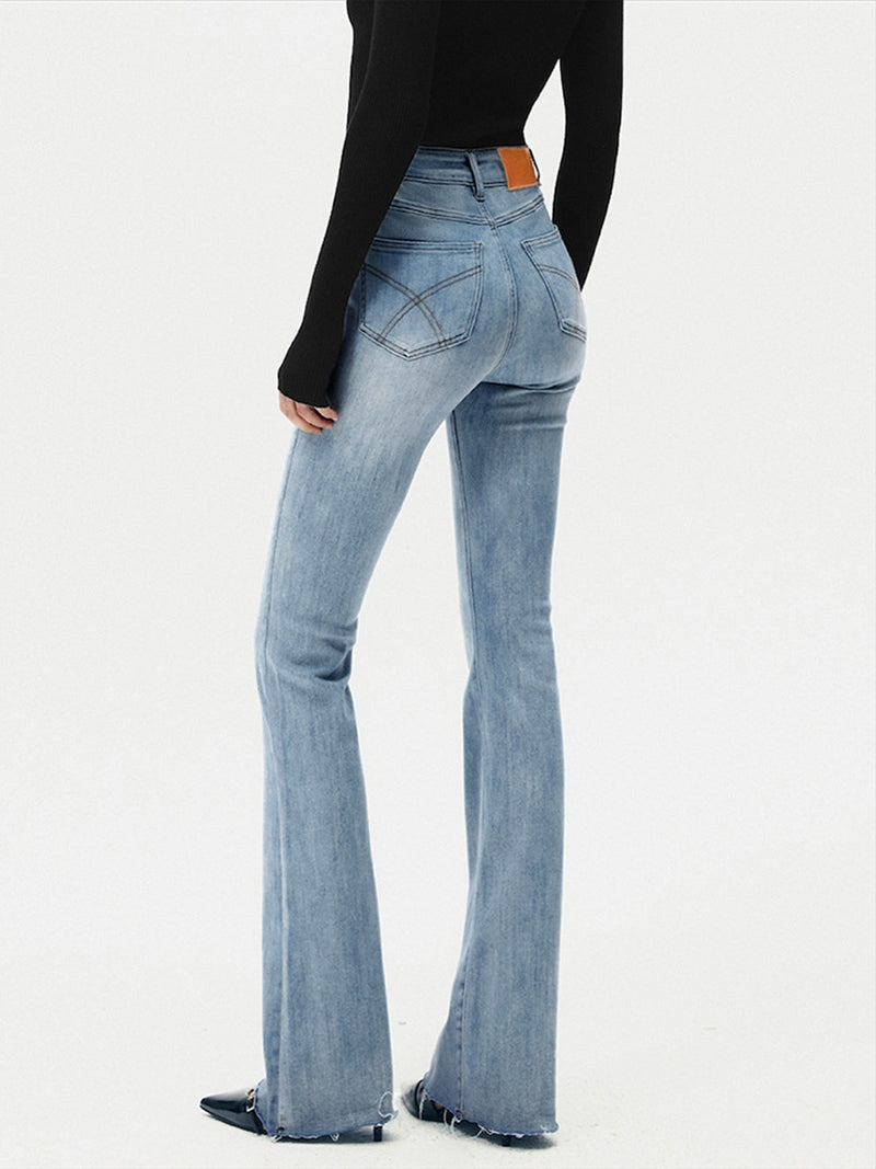 Jeans Donna a Gamba Svasata Vita Alta – Stile Slim in Denim Blu TIAMUSE Jeans