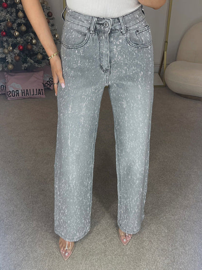 Jeans Eleganti Donna | Denim Brillante a Vita Alta in Grigio, Nero e Azzurro Chiaro TIAMUSE