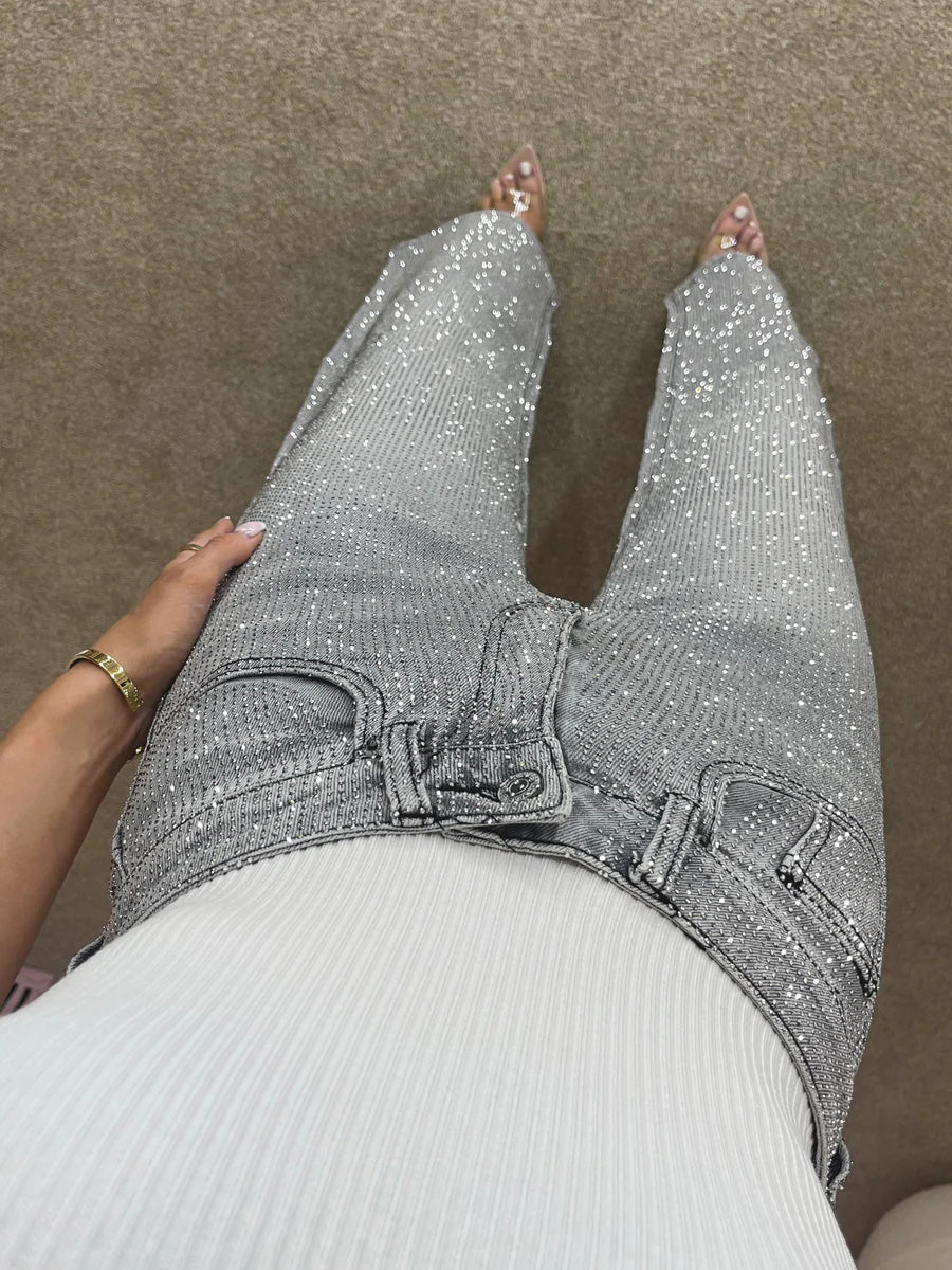 Jeans Eleganti Donna | Denim Brillante a Vita Alta in Grigio, Nero e Azzurro Chiaro TIAMUSE