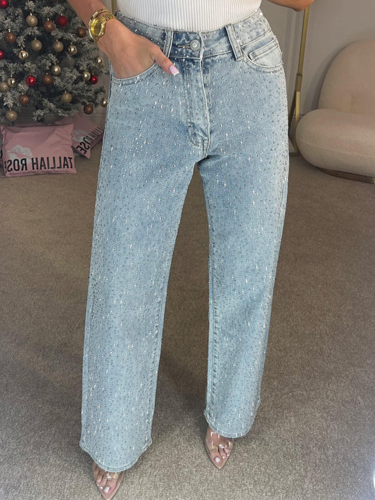 Jeans in Denim con Strass Donna | Glamorous Sparkle & Shine Blu Chiaro TIAMUSE