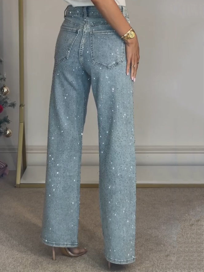 Jeans in Denim con Strass Donna | Glamorous Sparkle & Shine Blu Chiaro TIAMUSE