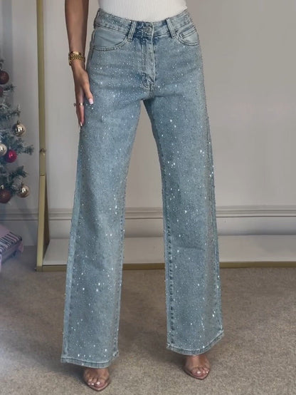 Jeans in Denim con Strass Donna | Glamorous Sparkle & Shine Blu Chiaro TIAMUSE
