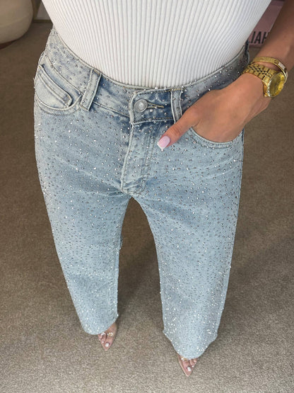 Jeans in Denim con Strass Donna | Glamorous Sparkle & Shine Blu Chiaro TIAMUSE