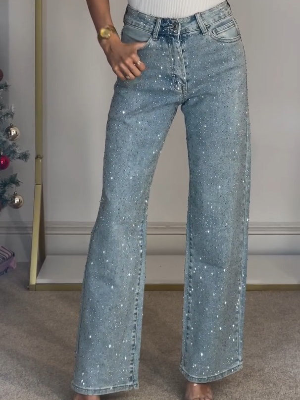 Jeans in Denim con Strass Donna | Glamorous Sparkle & Shine Blu Chiaro TIAMUSE