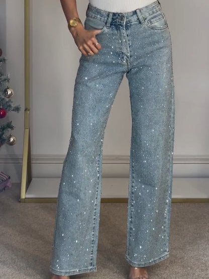 Jeans in Denim con Strass Donna | Glamorous Sparkle & Shine Blu Chiaro TIAMUSE
