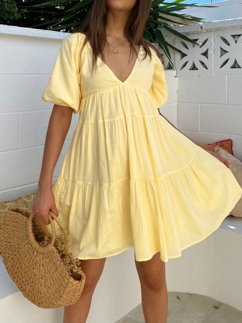 Katy – Vestito Corto Giallo | Look Leggero e Femminile per Vacanze, Picnic e Stile Quotidiano TIAMUSE Dresses