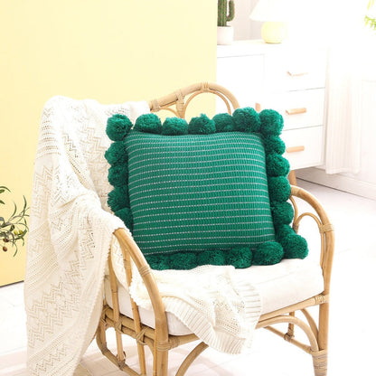 Coussin décoratif tricot avec pompon – Coussin de support élégant pour la maison | Pilxis