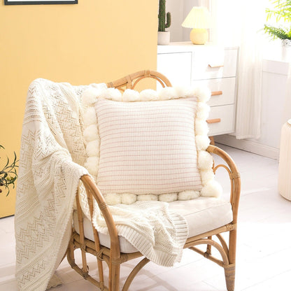 Coussin décoratif tricot avec pompon – Coussin de support élégant pour la maison | Pilxis