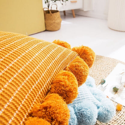 Coussin décoratif tricot avec pompon – Coussin de support élégant pour la maison | Pilxis