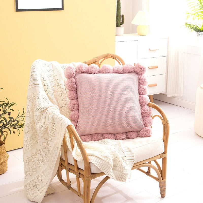 Coussin décoratif tricot avec pompon – Coussin de support élégant pour la maison | Pilxis