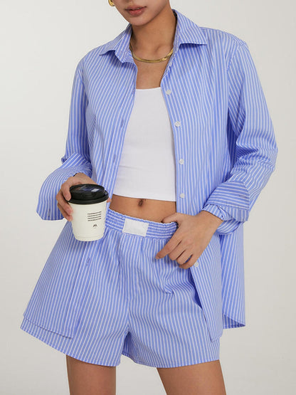 Leona Completo Estivo a Righe 2025 | Set in Cotone a Due Pezzi per Spiaggia, Casa e Look Quotidiani TIAMUSE Short Sets Women